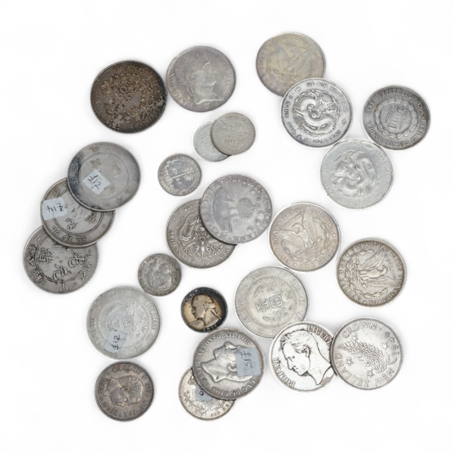 A collection of Chinese, France, Italy silver and coins and other world silver coins, late 19th/20th century
